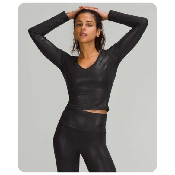 * Lululemon Align Long Sleeve Radiant Foil Shine Print Black Shirt sz 2 - Picture 4 of 11
